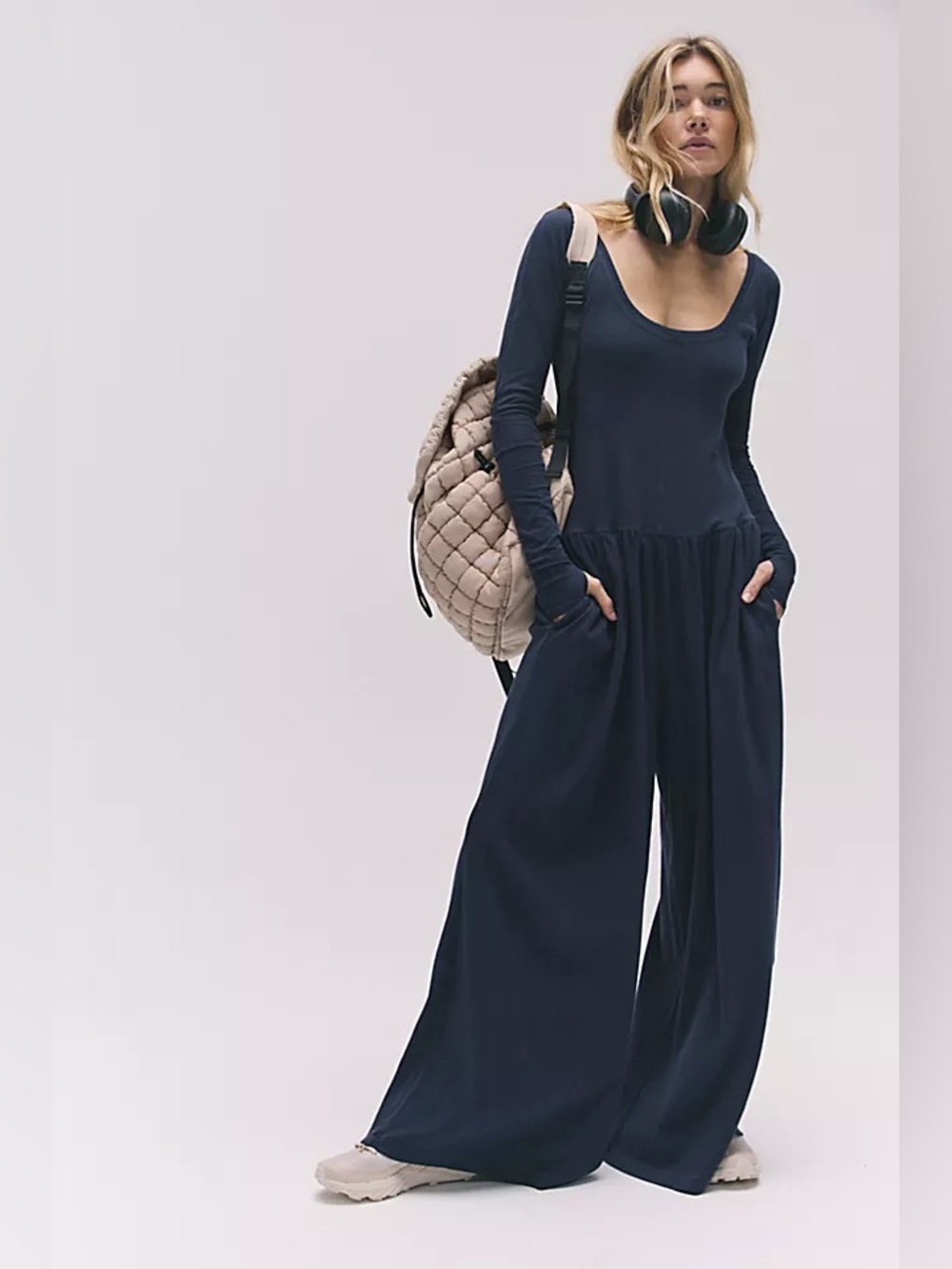 Free People Hot Shot Wide Leg Onesie Light Blue Size XS